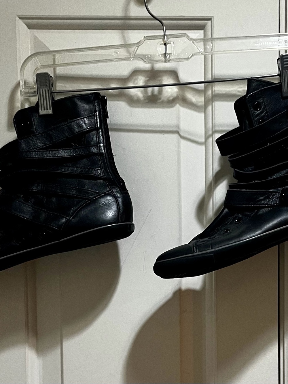 Converse All Star Black High-Top Leather Stylish Strap Design Sneakers